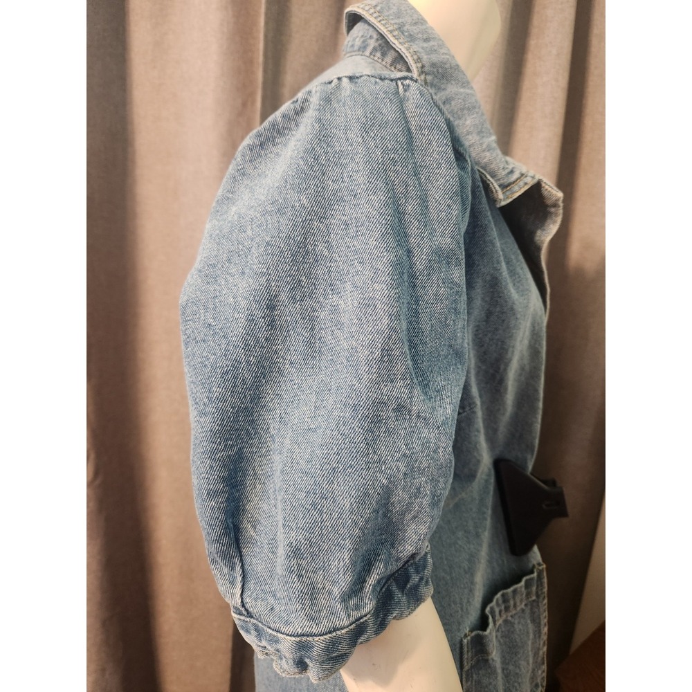 Vtg Velvet Heart 100% Cotton Denim Button Up Dress Puff Sleeve Pockets Y2k  S/M - Picture 7 of 13